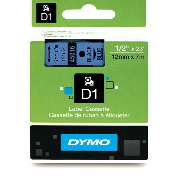 Original Dymo D1 Schriftband S0720560 – 12mm x 7m – Schwarz auf Blau – Etikettenband für LabelManager