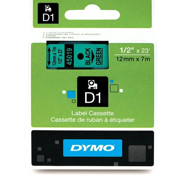 Original Dymo D1 Schriftband S0720590 – 12mm x 7m – Schwarz auf Grün – Etikettenband für LabelManager