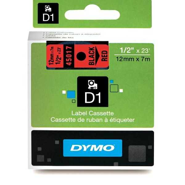 Original Dymo D1 Schriftband S0720570 – 12mm x 7m – Schwarz auf Rot – Etikettenband für LabelManager