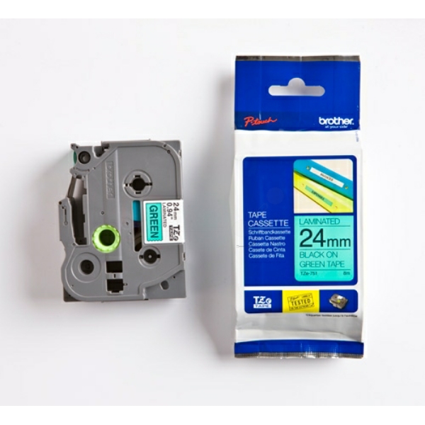 Original Schriftbandkassette Brother TZE-751 schwarz auf grün