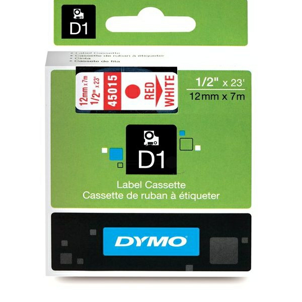 Original Dymo D1 Schriftband S0720550 – 12mm x 7m – Rot auf Weiß – Etikettenband für LabelManager