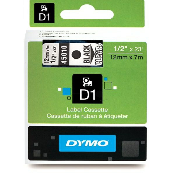 Original Dymo D1 Schriftband S0720500 – 12mm x 7m – Schwarz auf Transparent – Etikettenband für LabelManager