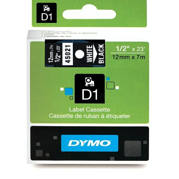 Original Dymo D1 Schriftband S0720610 – 12mm x 7m – Weiß auf Schwarz – Etikettenband für LabelManager