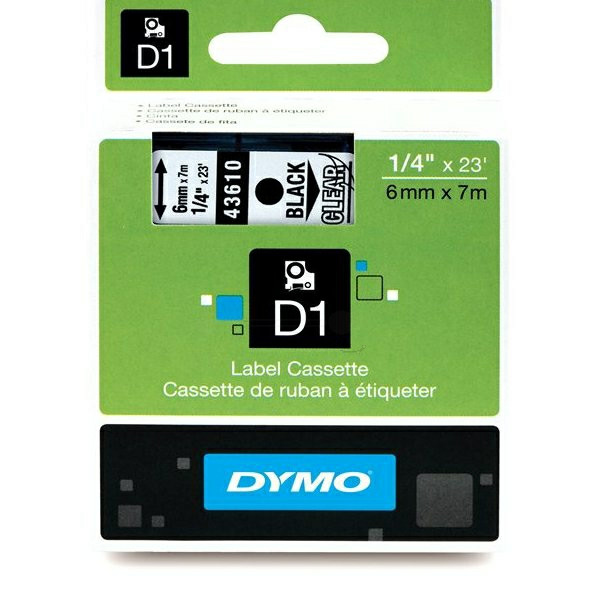 Original Etikettenrolle Dymo S0720770 schwarz auf transparent (6mm x 7m)